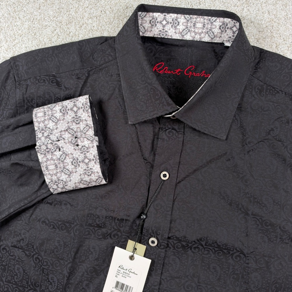 NEW Robert Graham Windsor Button Shirt Mens XL Black Jacquard Paisley